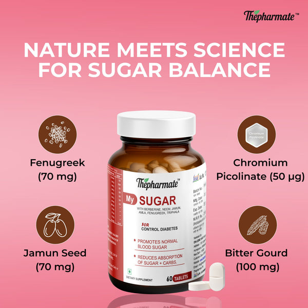 Blood Sugar Support Tablets with Berberine 98%, Fenugreek, Jamun Seed, Karela, Neem,Triphala & Chromium – Natural Diabetes Support Supplement – Sugar-Free – 60 Tablets