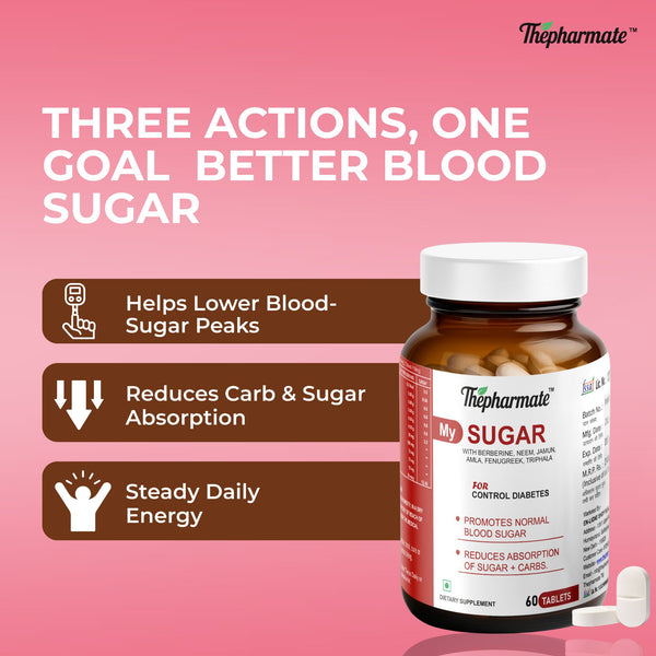 Blood Sugar Support Tablets with Berberine 98%, Fenugreek, Jamun Seed, Karela, Neem,Triphala & Chromium – Natural Diabetes Support Supplement – Sugar-Free – 60 Tablets