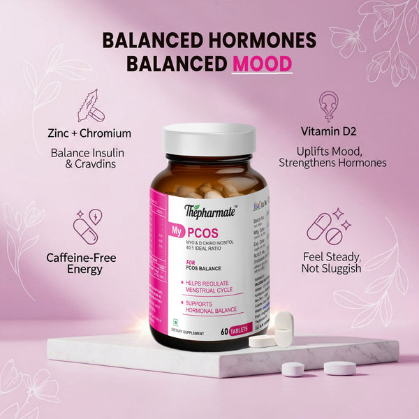 PCOS Supplement for Women with Myo-Inositol & D-Chiro Inositol (40:1 Ratio),L-Methylfolate, Zinc, Chromium, Shatavari & Manjistha – Menstrual & Hormonal Balance – 60 Tablets – Sugar-Free