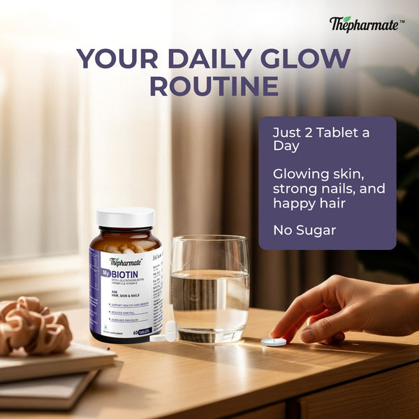 Thepharmate My Biotin Tablets for Hair Growth, Skin & Nails | With L-Glutathione, Vitamin C, Vitamin E, Grape Seed, Alpha Lipoic Acid | 30 mcg Biotin Supplement for Men's & Women's | 60 Tablets