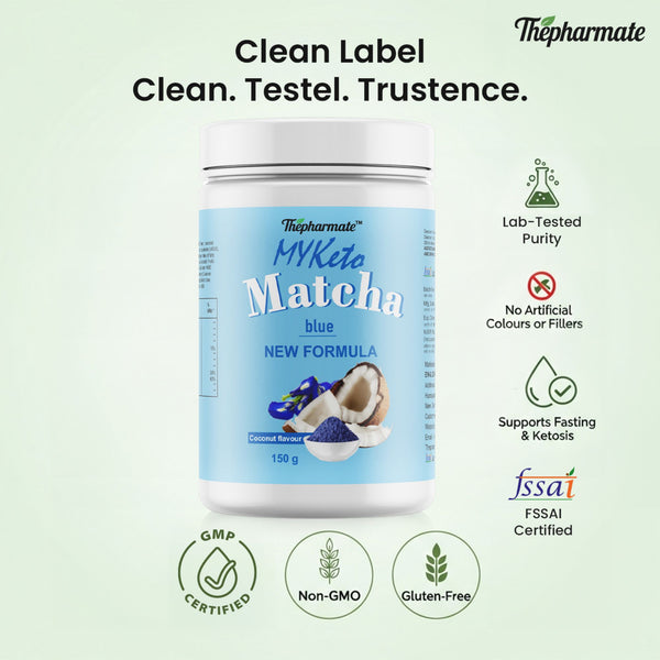 Keto Matcha Powder with Whey Protein, MCT, Avocado Extract, Green Tea (95%Polyphenols), Calcium HMB & B-Vitamins – Coconut Flavour – Weight loss without side effects – No Sugar – 150g