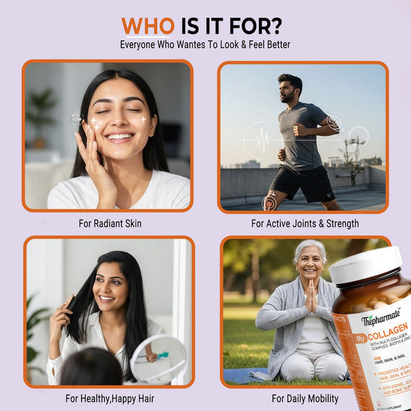 Multi Collagen Tablets with Biotin, Zinc & Hyaluronic Acid – Type I, II, Fish CollagenPeptides, Eggshell Collagen – For Hair, Skin, Nails, Joints & Bones – No Sugar – 60Tablets