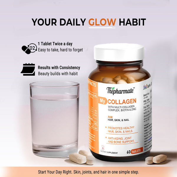 Multi Collagen Tablets with Biotin, Zinc & Hyaluronic Acid – Type I, II, Fish CollagenPeptides, Eggshell Collagen – For Hair, Skin, Nails, Joints & Bones – No Sugar – 60Tablets