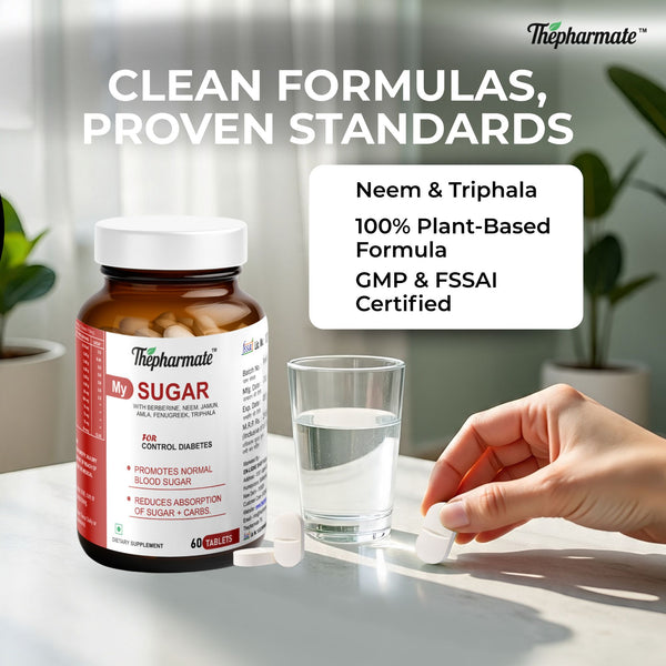 Blood Sugar Support Tablets with Berberine 98%, Fenugreek, Jamun Seed, Karela, Neem,Triphala & Chromium – Natural Diabetes Support Supplement – Sugar-Free – 60 Tablets