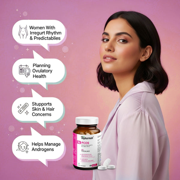 PCOS Supplement for Women with Myo-Inositol & D-Chiro Inositol (40:1 Ratio),L-Methylfolate, Zinc, Chromium, Shatavari & Manjistha – Menstrual & Hormonal Balance – 60 Tablets – Sugar-Free