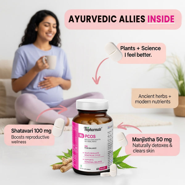 PCOS Supplement for Women with Myo-Inositol & D-Chiro Inositol (40:1 Ratio),L-Methylfolate, Zinc, Chromium, Shatavari & Manjistha – Menstrual & Hormonal Balance – 60 Tablets – Sugar-Free